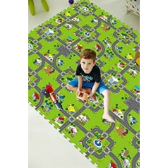 BodenMax® Children's Rug Puzzle Carpet Play Mat 30 x 30 x 1 cm Multi-Coloured Matte Design Children's Mat with City 18 Pieces