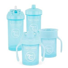 Twistshake Baby Sippy krūzīšu komplekts - 4 gabali | 1 x 360 krūzīte - 1 x mini krūzīte - 1 x salmu krūzīte - 1 x bērnu krūzīte | Necaurlaidīgas bērnu ūdens pudeles | Noplūdes necaurlaidīgs kauss bez BPA | 4+ mēneši | Gaiši zils