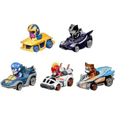 HOT WHEELS RacerVerse Marvel Die-Cast transportlīdzekļi — raķete, melnā pantera, kapteinis Marvels, kapteinis Amerika, Thanos, supervaroņi kā autovadītāji, kolekcionāriem un bērniem no 3 gadu vecuma, HPN40