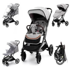 YAZOCO bērnu ratiņi, 0-4 gadi Buggy, mazs, salokāms 0-22 kg, mazs, saliekams kāju pārvalks lietus pārsegs (pelēks)