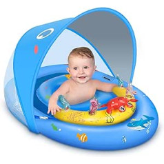 LAYCOL kūdikių plaukimo žiedas su UPF50+ apsaugos nuo saulės baldakimu ir žaislu, kūdikių baseino pagalbinė plaukimo priemonė, reguliuojama saugos sėdynė, 6–36 mėnesių baseino plaukimo žiedas kūdikiams