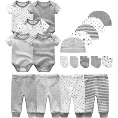 Kiddiezoom Baby Bodysuit Bikses, Toddler Jumpsuit komplekts, Tērpi zēniem un meitenēm Kokvilnas cepures, Scratch dūraiņi