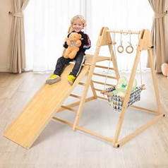 Ogelo Indoor-Spielplatz, Kleinkind-Spielset, faltbares Kletterspielzeug 7-in-1 mit Klettergerüst, Babyschaukel, Dreieck-Kletterrampe, Gymnastikringen, Rutsche für Kinder im Alter von 1–4 Jahren