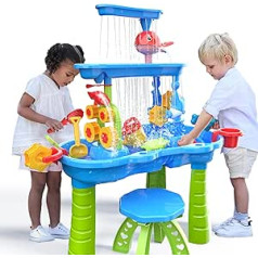TEMI Toddler Water Table | Children's Sand and Water Table | 3-Tier Outdoor Water Play Table Toy for Children | Water Sensory Tables Summer Beach Toy for Children Age 3 4 5 6 7 8