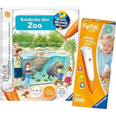 Ravensburger tiptoi komplekts: kāpēc? Kāda iemesla dēļ? Kāpēc? | Atklājiet zooloģisko dārzu (bērnu grāmata) + 00110 tiptoi The Pen, izglītojoša rotaļlieta bērniem