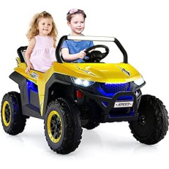 COSTWAY 2-vietis vaikiškas automobilis su 2,4G nuotolinio valdymo pulteliu, 12 V vaikiškas UTV su muzika ir žibintais, automobilis Jeep 2-4 km/h, vaikams nuo 3 metų (geltonas)