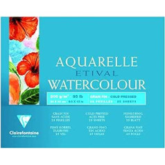 Clairefontaine Etival 96454C Watercolour Pad Glued on 4 Sides 25 Sheets 200 g Suitable for All Wet Techniques Fine Grained 100% Cellulose 24 x 30 cm White