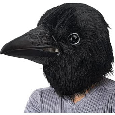 CreepyParty Black Crow kaukė Varnos kaukė Gyvūnų latekso pilna galva Realistiškos kaukės Helovino karnavalo kostiumų vakarėliui