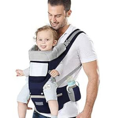 Azeekoom Baby Carrier Ergonomic with Hip Seat, Cotton Children's Carrier Dorsal and Ventral, Easily Breathable, Adjustable Headrest for Babies and Children from 0 to 48 Months (3.5 to 25 kg)