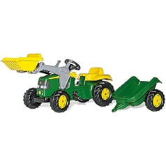 Rolly Rolly RollyKid John Deere ar priekšējo iekrāvēju (ar piekabi, grozāmu skursteņa stūri, vecums 2,5–5 gadi, traktors + piederumi, aizmugurējais sajūgs, bērnu transportlīdzeklis)