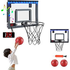 PELLOR mini krepšinio lankas su žaidimo atgaline funkcija, krepšinio lankas suaugusiems su įvertinimo funkcija ir garsu, pakabinama krepšinio lenta su 2 kamuolių pompa, viduje, lauke