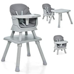 COSTWAY 6 viename vaikiška aukšta kėdutė, aukšta kėdutė, valgomojo kėdė, mokomasis stalas, statybinis stalas ir vaikiškų sėdynių komplektas, vaikiška aukšta kėdutė su saugos diržu ir nuimamu padėklu, kūdikio kėdutė