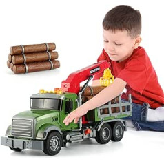 GAGINAN Timber Transport Truck Toddler Toy, 15-Inch Large Children's Toy Car with Sounds and Lights, Christmas Birthday Kids Gifts for Boys & Girls Ages 3-6 (Timber Transport Truck)