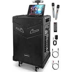 FUNPICK FTSK10-3 Karaoke Machine with 2 Microphones, 3-Way PA System Complete Sets Professional Rechargeable for Children Adults TV, Speaker Music Box Bluetooth/USB/FM/Recording