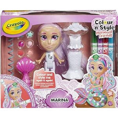 CRAYOLA Color n Style sirēna draugi: Marina, krāsojiet un veidojiet savu nāru, atkal un atkal (iekļautas Magic Dry — Erase pildspalvas), ideāli piemērots bērniem no 3 gadu vecuma