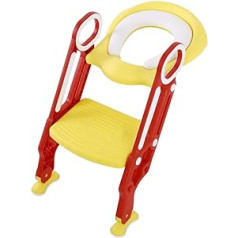 Kumodes krēsls zīdaiņiem, bērnu podiņa trenažieris tualetes trenažieris bērnu tualetes sēdeklis ar kāpnēm, regulējams drošības poda apmācības sēdeklis (mīksts, sarkans + dzeltens)