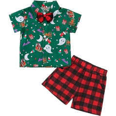 Party Clothing Set for Children Infant Short Sleeve Christmas Print Top Striped Printed Casual Shorts With Pockets Christmas Boys Gentleman Outfit