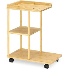 Navaris Bamboo Side Table with Wheels - Wooden Table for Living Room and Bedroom - Wooden Coffee Table with Wheels - Tray Table for Books