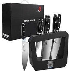 TUO Knife Block Set with Chef's Knife, 7-Piece Knife Set Made of German Stainless Steel (1.4116), Professional Chef's Knife Set with Full Tang Pakka Wood Handle, Black Hawk Series