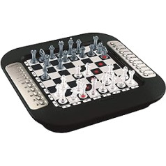 Lexibook CG1335 Chessman FX elektroniskā šaha spēle ar skārienjūtīgu tastatūru, gaismas un skaņas efekti, 32 šaha figūriņas, 64 grūtības pakāpes, ģimenes galda spēle melnā/sudraba krāsā