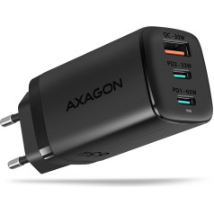 Axagon acu-dpq65 sienas lādētājs, gan 65 w, 3x ports (usb-a + dual usb-c), pd3.0/qc4+/pps/apple