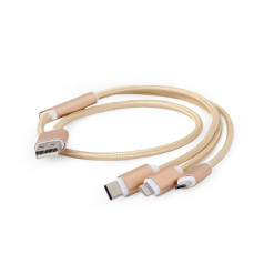 3in1 USB uzlādes kabelis/1m/zelts