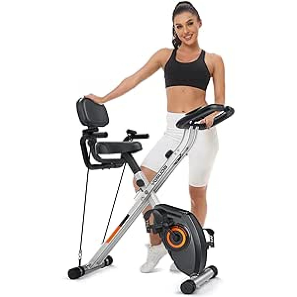 YOSUDA 3-in-1 Heimtrainer Fahrrad Klappbar, Faltbares Heimtrainer 150kg Belastbar, Platzsparendes Heimtrainer mit Integriertes Widerstandsband, 8 Magnetische Widerstandsstufen