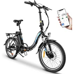 KAISDA E-Bike salokāms velosipēds 20 collu alumīnijs ar 250 W motoru 36 V 13 Ah litija jonu akumulators līdz 100 km attālumam, 7 ātrumu Shimano, Pedelec E-City velosipēds ar velosipēda grozu elektriskais velosipēds pieaugušajiem -22