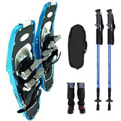 LJXiioo Lightweight aluminium terrain snow shoes, adjustable ratchet ties with trekking poles, waterproof gaiters and carry bag.