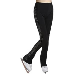 COYI Girls' Winter Figure Skating Trousers with Rhinestones, Figure Skating Trousers, Tights, Elastic Training, Competition, Ice Skating Clothing (Size: XXS, Colour: Black)