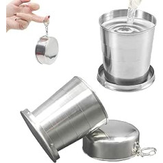 Fudian Olivier Set of 2 Stainless Steel Folding Cups Outdoor Portable Telescopic Mug with Keyring for Outdoor Activities and Daily Use Travel Picnic Hiking Outdoor Water