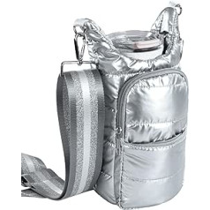 BALAPET Wasserflaschenhalter mit Gurt, Crossbody Puffer Wasserflaschentasche, gesteppte Wasserflaschen-Tragetasche mit verstellbaren breiten Trägern, Silber-Metallic