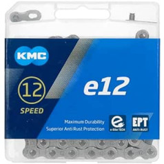 KMC velosipēda ķēde e12EPT, 12 ātrumi, 1/2 collas x 11/128 collas, 130 saites, sudraba