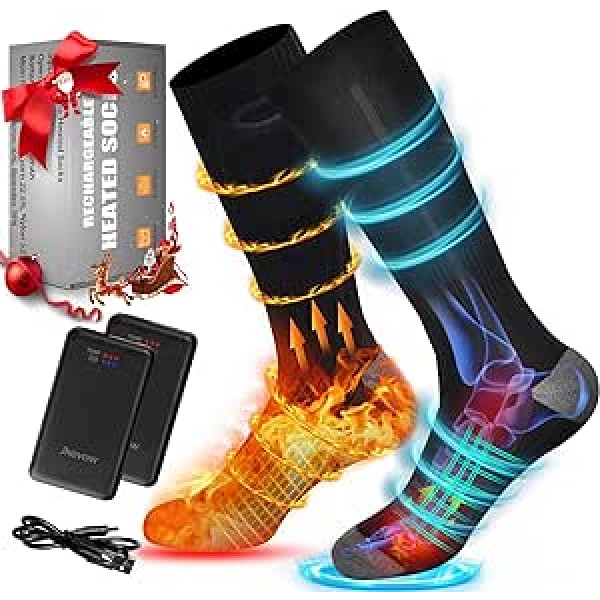 Heated Socks, Jkevow Electric Heated Socks Women Men 4000 mAh Rechargeable Batteries, Foot Warmer for Outdoor Camping Fishing Cycling Skiing