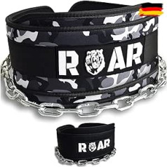 Roar® iegremdēšanas josta, iegremdējamā josta, svara josta, spēka treniņu josta, svara celšanas josta, iegremdējamā josta ar ķēdi, svara josta, pievilkšanās josta, ievilkšanas josta, vingrošanas jostas pievilkšanās.