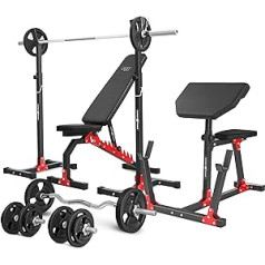 Marbo Sport MH9 2.0 Set | Adjustable on Both Sides Weight Bench MH-L114 + Scott Bench (Curl Desk) MH-L105 + Height-Adjustable Weight Stand MH-S001 | Set 83 kg / 113 kg to Choose From | Made in EU