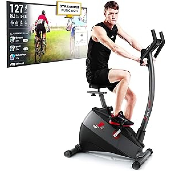 Sportstech ESX500 ergometrs ar viedtālruņa lietotņu vadību un tiešraides un pēc pieprasījuma kursiem + 5,5 collu displejs, 12 kg spararata masa, saderīga pulsa josta - fitnesa velotrenažieris ar Whisper Quiet