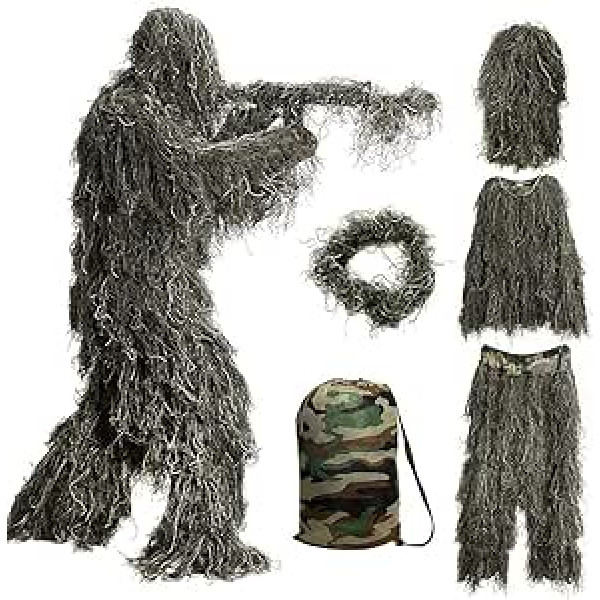 Bseical Ghillie uzvalks, maskēšanās tērps medību meža tuksnesis, maskēšanās apģērbs medību peintbols Airsoft snaiperis maskēšanās komplekts maskēšanās bikses jaka, Ghillie aksesuāri maskēšanās apmetnis