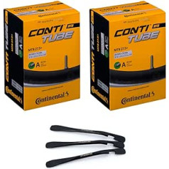 Komplektā ietilpst 2 Continental velosipēdu iekšējās caurules MTB 27+ collas 65/70-584 AV 40 mm, ieskaitot 3 MSZweirad riepu sviras