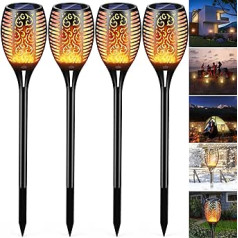 Jonwall Solar Garden Torches Set of 4 Solar Flame Light Solar Lights for Outdoor Use 33 LED Solar Lights with Flame Effect IP65 Waterproof Garden Lights for Gardens, Lawn, Pathway, Yard, Driveway