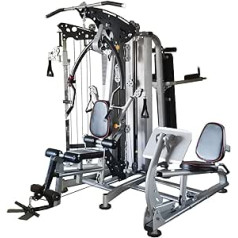 Dione Pro MG5 fitnesa stacijas vairāku vingrošanas kabeļu krustojums ar 2 x 75 kg metāla svariem ar Legpress Homegym