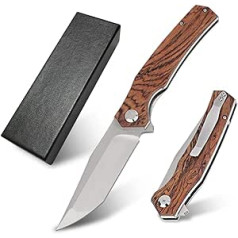 SUNEMY Folding Knife Wooden Handle Pocket Knife with Clip One-Handed Knife D2 Steel Blade Sharp Hunting Knife EDC Knife for Outdoor Survival Work Hiking Camping