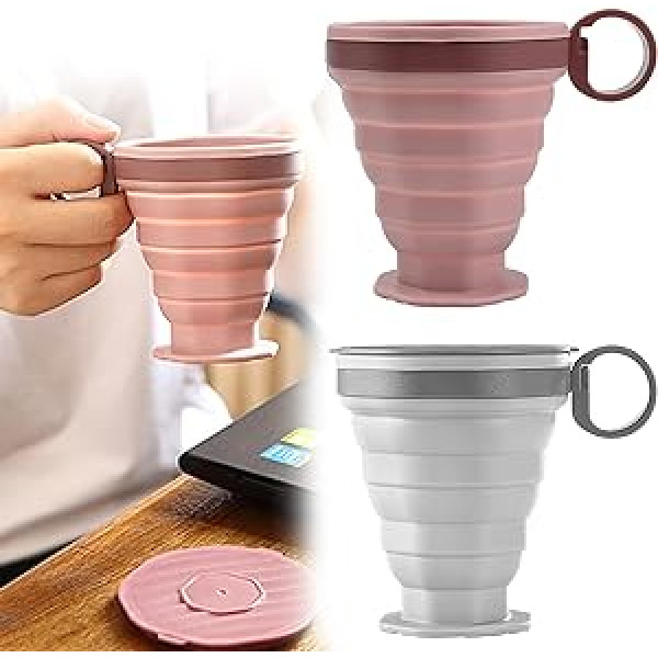 2 PCS Silikon Faltbare Tasse 220 ml FDA & BPA Frei Tragbare Kaffeetasse mit Deckel Faltbare Tasse Für Wasser Kaffee Tee Wiederverwendbare Tragbare Faltbare Reisebecher Für Camping Wandern Picknick