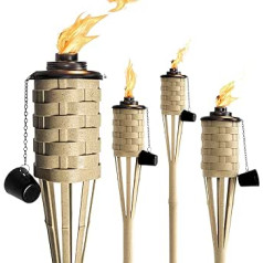 ONETHATCH Bamboo torches, ideal for tropical lighting and luau parties, easy to refill wide opening container, stands 152.4 cm high