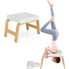 Eumatenova Yoga taburetė ant galvos, kėdė ant galvos, skirta pusiausvyros treniruotėms, inversinė kėdė su medžio masyvo rėmu ir nuimamos PU pagalvėlės