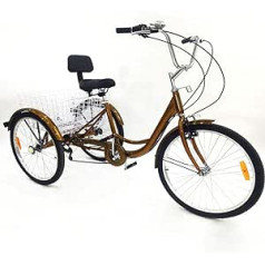 Fetcoi 24 collu 3 riteņu velosipēds, 6 ātrumu trīsritenis ar kruīzu + atzveltni + iepirkumu grozs, riteņu trīsritenis pieaugušajiem