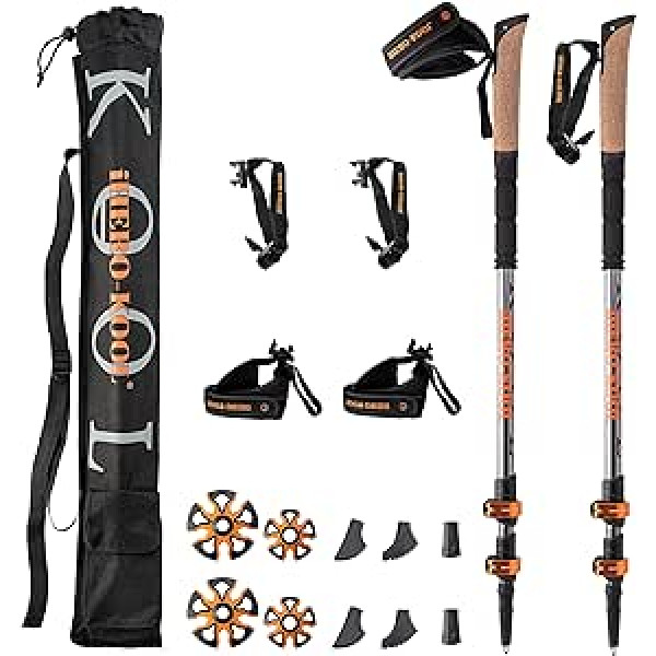 iHERO-KOOL _Quality Premium 2022_ Nordic Walking Poles Adjustable Lightweight Hiking Poles Telescopic Walking Poles Foldable Quick Lock Cork Handle Snow Ice Alpine Trail Men Women Children