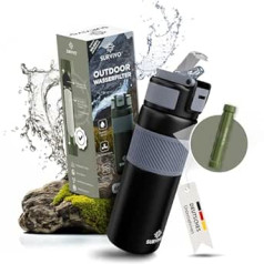 SURVIVO® Water Filter Outdoor Water Bottle, Stainless Steel Water Bottle with Integrated Drinking Water Filter, 4000 L Filter Capacity, Camping, Hiking, Travel - Safest Addition to Outdoor Equipment