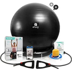 ENOVI Fit+ Exercise Ball with Fitness Bands Seat Ball Pezziball Set Resistance Bands and User Manual Including For Fitness, Yoga, Gymnastics, Core Training, for Strong Back as Office Chair