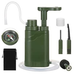 Lixada Water Filter 5 in 1 Water Filter System Multifunctional Drinking Water Filter with Fire Starter Whistle Compass for Camping Hiking Emergency Fishing